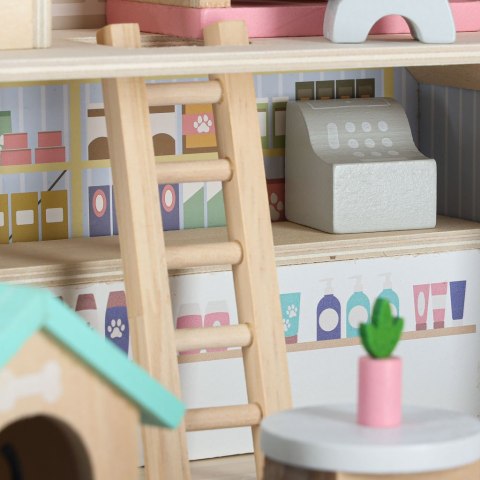 Domek w walizce hotel spa dla zwierząt drewniane mebelki figurki