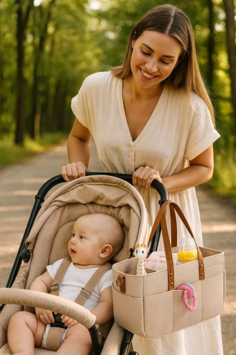 Duży Filcowy Organizer Beżowy XXL Dla Mamy i Maluszka Na Pieluszki i Akcesoria TF3