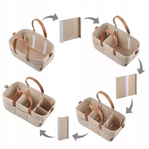 Duży Filcowy Organizer Beżowy XXL Dla Mamy i Maluszka Na Pieluszki i Akcesoria TF3