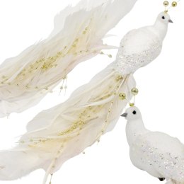 PTASZEK DEKORACYJNY NA KLIPIE 38CM - BIAŁY