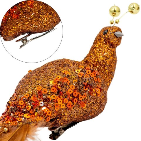 PTASZEK DEKORACYJNY NA KLIPIE 38CM - BRĄZ