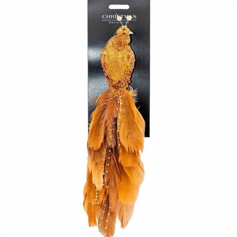 PTASZEK DEKORACYJNY NA KLIPIE 38CM - BRĄZ