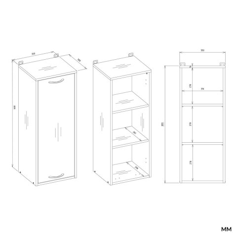 Szafka Łazienkowa Wisząca Regał NINA W1D BIAŁY Słupek 1 Drzwi 3 Półki