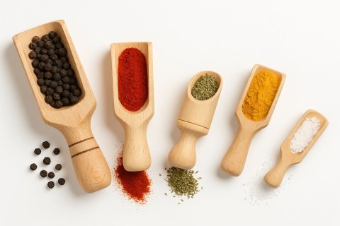 Czerpak szufelka do przypraw 5 szt - zestaw | Łyżeczki miarki do przypraw | Mini szufelki kuchenne | Łopatki dozujące przyprawy 