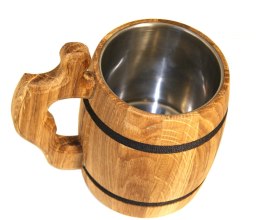 Kufel dębowy z wkładem ze stali nierdzewnej | drewniany kufel do piwa | kubek piwny z drewna i stali | kufel rustykalny | prezen