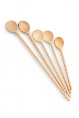 Łyżka drewniana Okrągła 5 Szt Zestaw | Komplet łyżek kuchennych z drewna | Ekologiczne łyżki drewniane | Przybory kuchenne natur