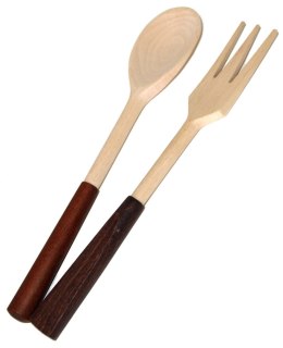 Łyżka i Widelec drewniany z Brązową Rączką | Komplet drewnianych sztućców | Zestaw łyżka widelec drewno | Ekologiczne sztućce dr