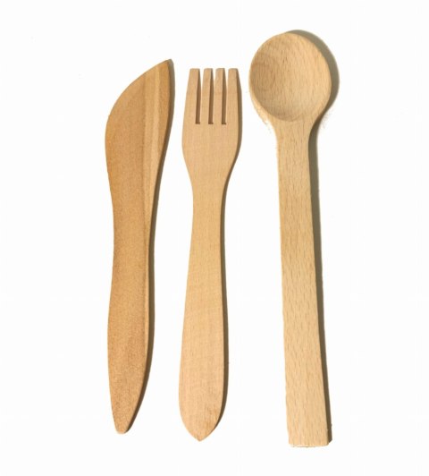 Łyżka widelec nożyk zestaw EKO z drewna bukowego | Ekologiczne sztućce drewniane | Komplet sztućców biodegradowalnych | Zestaw s