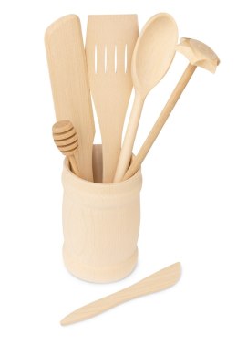 Przybory kuchenne z drewna bukowego w kubku | Ekologiczne drewniane akcesoria kuchenne | Zestaw narzędzi kuchennych | Naturalne 