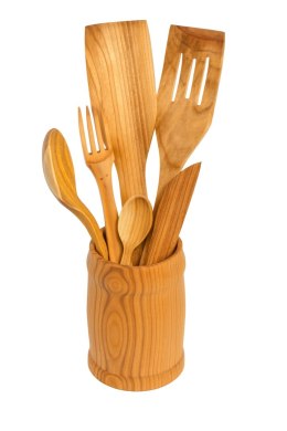 Przybory kuchenne z drewna czereśnia w kubku | Zestaw drewnianych akcesoriów kuchennych | Ekologiczne narzędzia kuchenne | Cherr