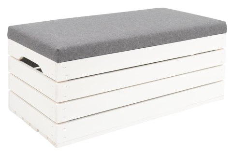 Pufa skrzynia otwierana biała SOSNA 80x40x35 cm | Drewniana ławka ze schowkiem | Kufer do siedzenia | Skrzynia do przechowywania
