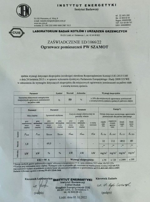 Piec Piecyk SZAMOTOWY Koza 3 Cegły 170 M - ATEST