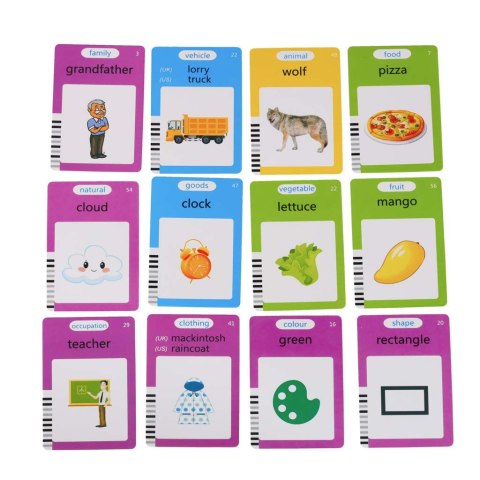 Nauka języka angielskiego czytnik kart do nauki słówek fiszki znikopis niebieski