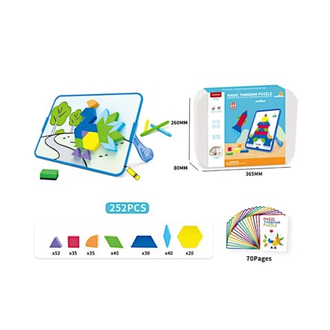 Magnetyczna mozaika Tangram z tablicą - 252 el. + karty pracy
