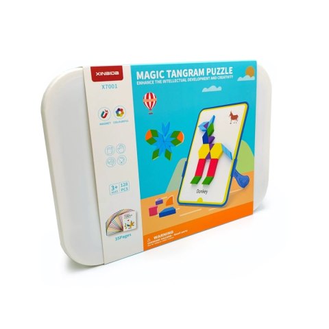 Magnetyczna mozaika Tangram z tablicą - 252 el. + karty pracy