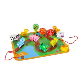 Klocki drewniane do nawlekania tablica plansza farma zwierzęta