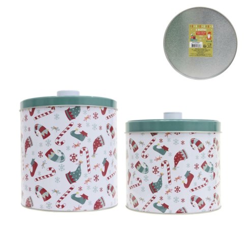 Zestaw 2 pudełek świątecznych metalowych biało/zielone