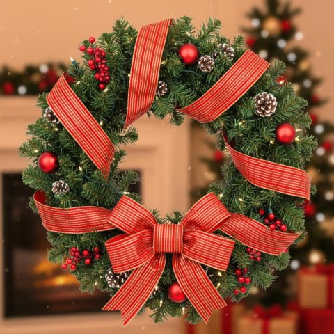 WSTĄŻKA ZŁOTE PASKI 6,3CMx3M CZERWONA