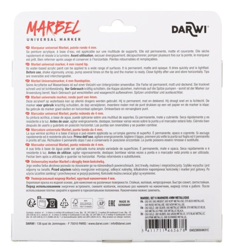 Zestaw 6 markerów MARBEL 4mm Metaliczne