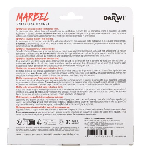 Zestaw 6 markerów MARBEL 4mm Podstawowe