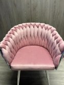 Krzesło plecione Lugano fotel TRECCIA PINK VELVET SILVER