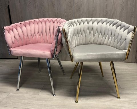 Krzesło plecione Lugano fotel TRECCIA PINK VELVET SILVER
