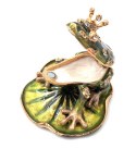 Ekskluzywne, bogato zdobione metalowe pudełeczko z kryształami - Żabka - B0746-54