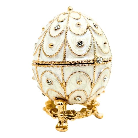 Ekskluzywne Szkatułka Jajo Fabergé Metalowa z Kryształkami - B0748-17WH