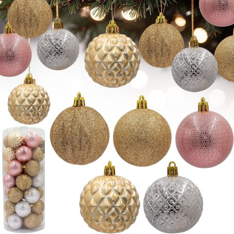 BOMBKA DEKORACYJNA PLASTIKOWA 6CM SET 35 SZT ZŁOTY RÓŻOWY