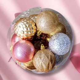 BOMBKA DEKORACYJNA PLASTIKOWA 6CM SET 35 SZT ZŁOTY RÓŻOWY