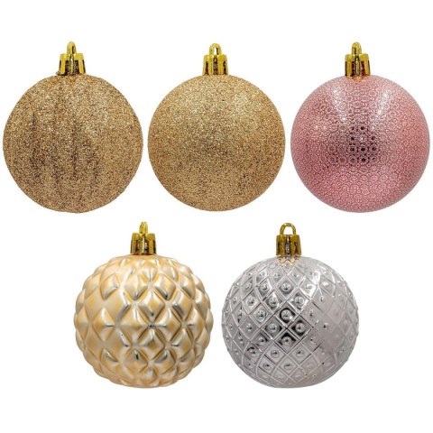 BOMBKA DEKORACYJNA PLASTIKOWA 6CM SET 35 SZT ZŁOTY RÓŻOWY