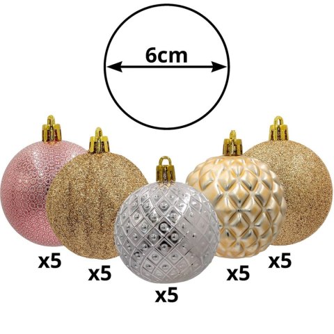 BOMBKA DEKORACYJNA PLASTIKOWA 6CM SET 35 SZT ZŁOTY RÓŻOWY