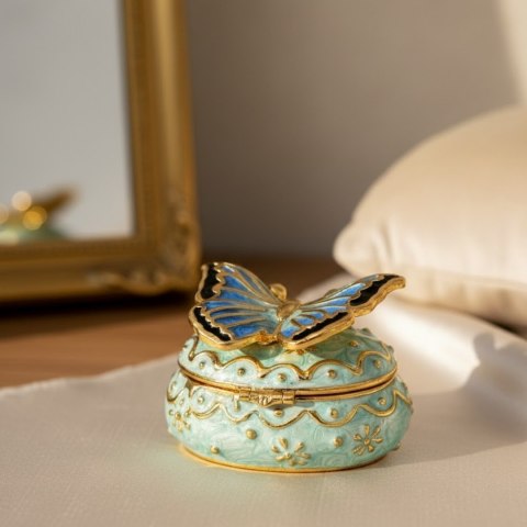 Ekskluzywne Pudełko na Biżuterię Szkatułka - Motylek z Kryształkami - B0782-00BL