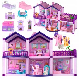 Domek dla lalek różowy duży piętrowy z mebelkami kucyki koniki dla dzieci