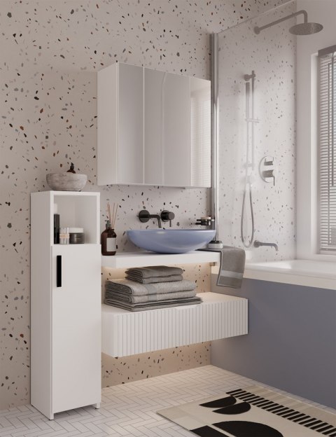 Słupek Łazienkowy ALVO 1D BIAŁY 4 Półki 1 Drzwi Szafka Do Łazienki