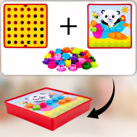 Układanka guzikowa Montessori mozaika edukacyjna trening małej rączki Miś