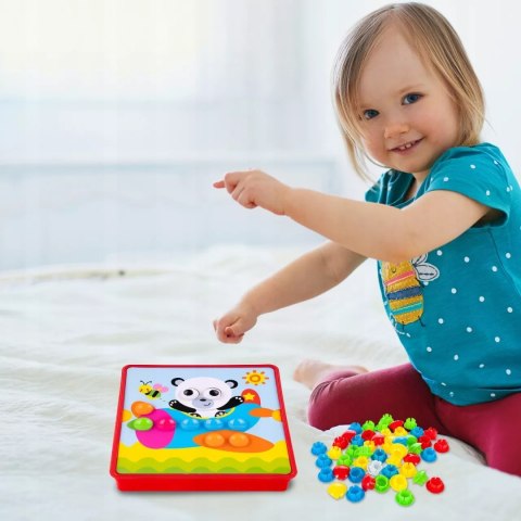 Układanka guzikowa Montessori mozaika edukacyjna trening małej rączki Miś