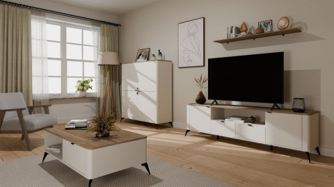 Komoda CORDOBA 4D Kaszmir Beż Dąb Castello Szafka 4 Drzwi 8 Półek Salon