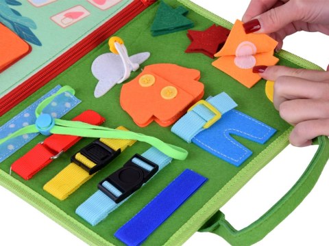 Materiałowa edukacyjna książeczka manipulacyjna Montessori zegar ZA6022