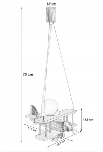 Lampa wisząca Samolot mały czarno-naturalny