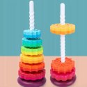 Tęczowa wieża sensoryczna 6 krążków - kreatywna piramidka edukacyjna