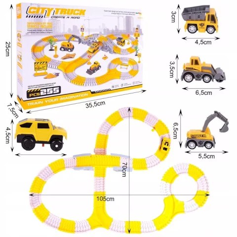 Tor samochodowy Budowlany 255 el. - auta pojazdy budowy zestaw dla dzieci