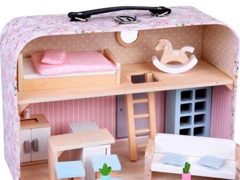 KWIECISTY Domek dla lalek w zamykanej walizce + drewniane mebelki ZA5930