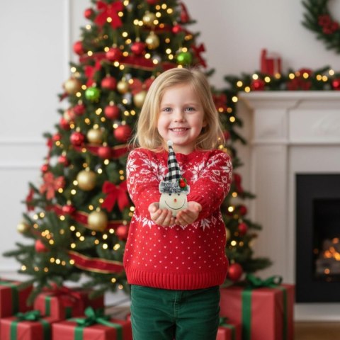 BAŁWANEK DEKORACYJNY Z CZAPKĄ W BIAŁO CZARNĄ KRATKĘ