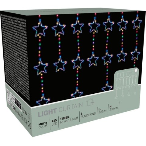 LAMPKI CHOINKOWE KURTYNA ŚWIETLNA 200x200 CM 415LED GWIAZDKI MULTIKOLOR
