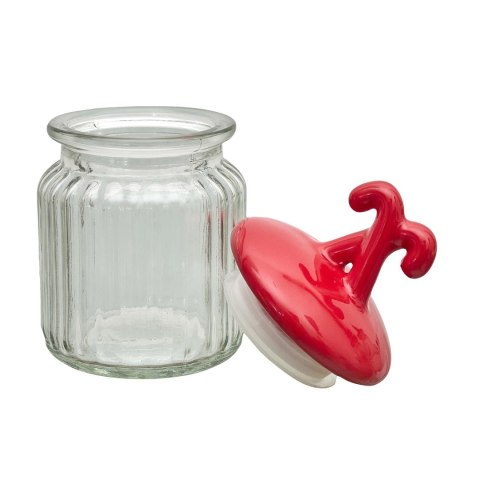 Słoik z pokrywką w kształcie lasek czerwonych