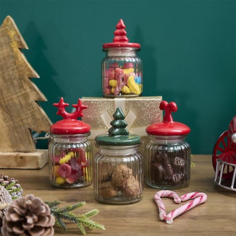 Słoik z pokrywką w kształcie rogów czerwonych