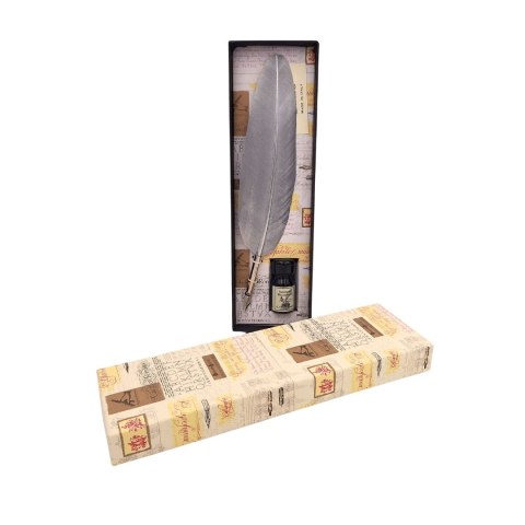 Zestaw do kaligrafii - Srebrne pióro gęsie ze stalówką + tusz - 7262/A