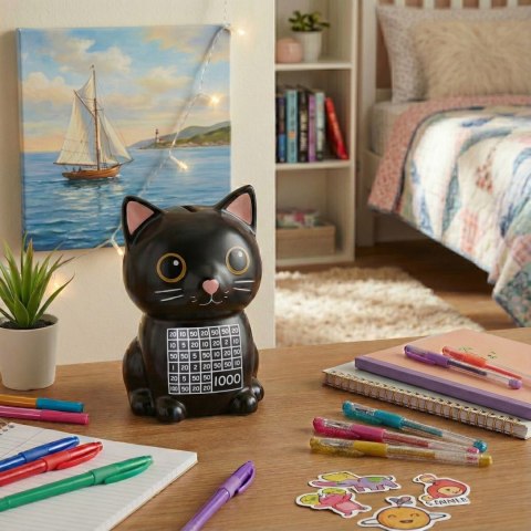 Skarbonka Kot do wykreślania - prezent dla dziecka, urodziny, wielorazowa