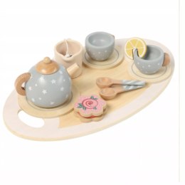 Drewniany zestaw do herbatki dla dzieci serwis do zabawy filiżanki szary